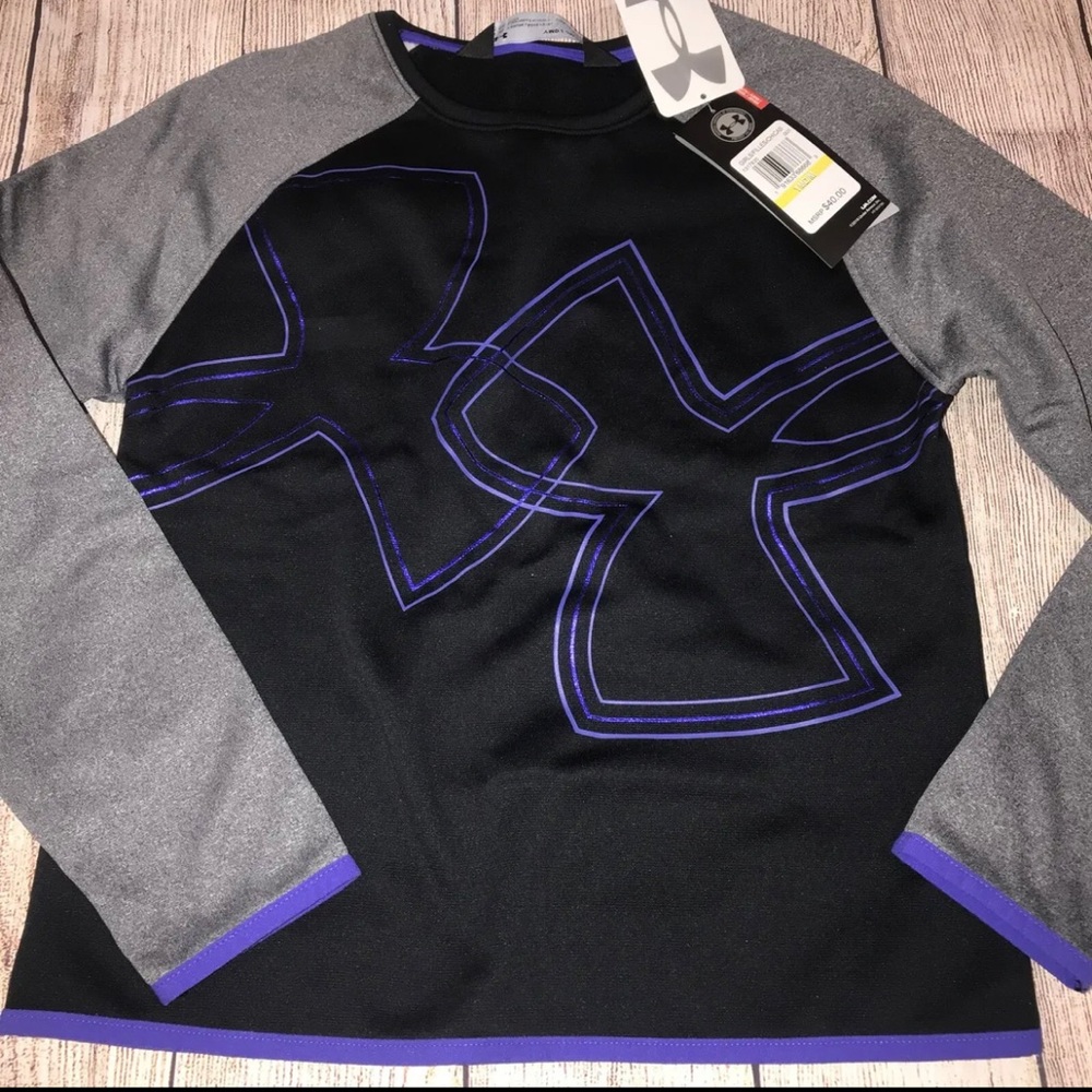 Under Armour Youth Medium Black Purple Cold Gear Sweatshirt used
